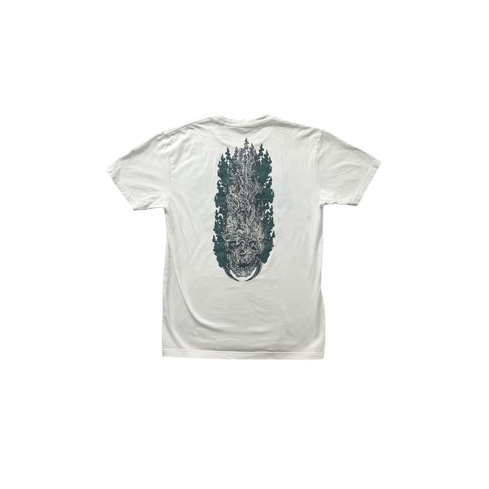 Double-Sided Graphic Flame Skull Tee – White – Size M - Picture 3 of 4